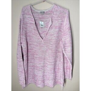 NWT J Jill Sweater Tunic Pink White Marled Knit Size XL 100% Cotton